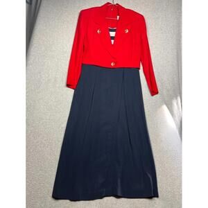 Vtg Sailor Stripes Long Midi 1 Piece Dress Wmn 9/10 Made in USA Nautical Pinup